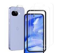 2+2 Pack Tempered Glass for Google Pixel 9A Screen Protector with 2 Pack Camera Lens Protector, Ultra 9H Accessories [Fingerprint Quick Unlock] Case Friendly, Mounting Frame