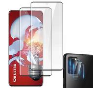 [2+2 Pcs] For Samsung Galaxy S20 Ultra HD Screen Protector + Camera Lens Protector, Support Fingerprint Unlock, 3D Full Coverage, 9H Hardness, Scratch Resistance, Compatible with Galaxy S20 Ultra