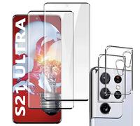 [2+2 Pcs] For Samsung Galaxy S21 Ultra HD Screen Protector + Camera Lens Protector, Support Fingerprint Unlock, 3D Full Coverage, 9H Hardness, Scratch Resistance, Compatible with Galaxy S21 Ultra