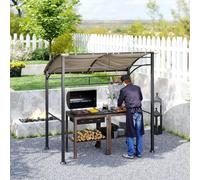 Outsunny 2.2 x 1.5 m BBQ Gazebo Tent Sun Shade with Canopy, Grey - Khaki - Alloy Steel - 215cm x 150cm x 220cm