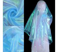 2.2 Yard Iridescent Fabric, Translucent Organza Fabric, Iridescent Sequin Lace Fabrics for DIY Dress Curtain Hair Band Wedding Photography Party Decor(Light Blue)