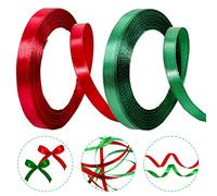 2 * 22m Claret Red Dark Green Ribbon for Gift Wrapping,Xmas Satin Ribbon Thick Ribbon Fabric Ribbon Silk WrappingRibbon,ChristmasRibbon for Gift Wapping Bows,Sewing,Hair,Wedding,Presents,Cake