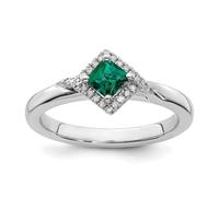 2.25mm 925 Sterling Silver Prong set Stackable Polished Created Emerald and Diamond Ring Size 7-Stackable-Ring for Women