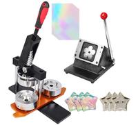 2.28X2.28In DIY Button Maker Machine, 58X58mm Press Star Badge Maker Kit and Pins with Paper Cutter 100 Components and 20 A4 Size Holographic Cold Laminate(Machine+Cutter+100pc)