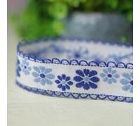 2.2CM Wide HOT Blue Cotton Embroidery Flower Lace Fabric Trim Ribbon DIY Sewing Applique Collar Cord Wedding Guipure Cloth Decor-Blue-1Yard