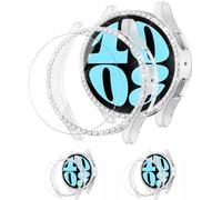 [2+2Pack Bling Diamond Case for Samsung Galaxy Watch 5/4 Screen Protector 40mm Women, Glitter Rhinestone Protective Hard PC Bumper Covers for Galaxy Watch 5/4 Case 40mm Cover Accessories