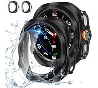 [2+2Pack] for Samsung Galaxy Watch 7 Ultra Screen Protector Case 47mm, Hard PC Bumper + HD Anti-Fog Tempered Glass Protective Film, Waterproof Face Cover Set for Galaxy Watch 7 Ultra 47mm, Black