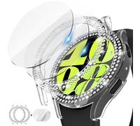 [2+2Pack] Kamita Diamond Case Compatible with Samsung Galaxy Watch 6 40mm, 2 Bling Hard PC Bumper Case+2 9H Tempered Glass Screen Protector Glitter Protective Cover for Galaxy Watch6 (Clear+Clear)