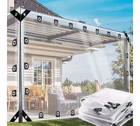 2.2x2.2m Clear Tarpaulin Heavy Duty Waterproof Outdoor Clear Tarp with Widen Eyelets,0.55mm Transparent Tarpaulin Pergola Cover Customizable,for Porch Patio Garden,for Dust,Rain,Snow