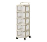 2/3/4/5-Layers Storage Rack on Wheels Storage Box Shelf Plastic Bedside Table on Wheels, White Cupboard Clothes/Shoes/Toys/Snack Organizer Cart for Living Room/Bedroom/Hallway/Office (5 Drawers)