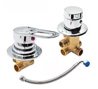 2/3/4/5 Output Diverter Two Piece Shower Room Brass Mixer Faucet Ceramic Cartridge G1/2 Cold and Hot Water Mixing Valve Tap Brass Chromed, with 30cm Stainless Steel Connector (Screw Thread 5 Ways)