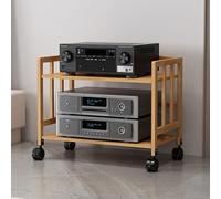 2/3/4/5 Tier Bamboo AV Rack on Wheels Height Adjustable Natural Wood Amplifier Stand Home/Office/Theater Media Shelf Stylish Storage Solution for Audio Equipment