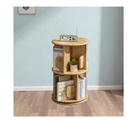 2/3/4/5 Tier Rotating Bookshelf Tower,360° Revolving Bookcase with Bookends,Round Display Storage Rack,Wood Floor Standing Book Shelf for Small Space Bedroom,C,2 Tier 15.7×15.7×26.3in