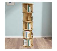 2/3/4/5 Tier Rotating Bookshelf Tower,360° Revolving Bookcase with Bookends,Round Display Storage Rack,Wood Floor Standing Book Shelf for Small Space Bedroom,C,5 Tier 15.7×15.7×63.3in