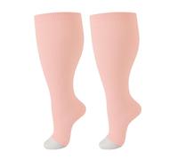 2/3/4/6 Pairs 2XL-7XL Plus Size Compression Socks 20-30 mmHg Wide Calf Open Toe Compression Support Stocking (Pink, 4XL)