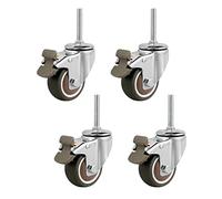 2/3/4 Castor Wheels Long Thread M12 × 60mm Silent Rubber Heavy Duty 180kg-400kg Swivel Castors with Brake Dustproof for Furniture Scaffold gate 4 pcs