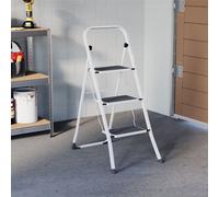 HOME VIDA 3 Step Ladder - Heavy Duty Steel Folding Step Ladder with Anti Slip feet and Wide Steps, Space Saving,150kg Max Load, Home/Kitchen/DIY/Garden Use, White
