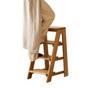 2/3/4 Step Ladder, Folding Step Stool Wooden Ladder and Chair Sturdy, Modern Ladder Chair Bench for Indoor Household Spaces, Wood Stair Step Ladder Library Kitchen Sitting Stool(4-TIERED)