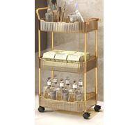 2/3/4 Tier Rolling Storage Cart, Heavy Duty Utility Organizer with 360° Swivel Wheels & Handle, Mobile Kitchen Bathroom Office Cart with Hooks, Space Saving Storage Trolley(Gold,3 Tier)