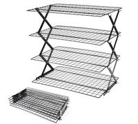 2/3/4-Tier Upgraded Collapsible Cooling Rack Design Stackable Roasting Cooking Drying Wire Cooling Rack with Adjustable 3 Setting for Cookies Baking Gifts for Women (Black)