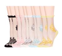 2/3/5/10 Pairs Mesh Socks For Women, Breathable Ice Silk Summer Socks, Floral Lace See Through Socks