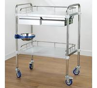 2/3 Layer Lab Medical Cart Stainless Steel Trolley With 2 Drawers Rolling Beauty Utility Trolley Cart Equipment For Lab Hospital Clinics Beauty Salons(2 Layer,80 * 48 * 86cm)
