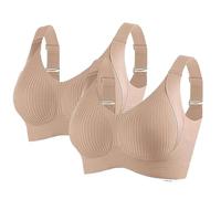 2/3 Pack Bras for Women Non Wired Seamless Bras Women Comfortable Ribbed Bralettes Sports Bra Soft Support Lift Full Coverage Bralettes Everyday Plus Size Bra with Adjustable Padded 01 Beige