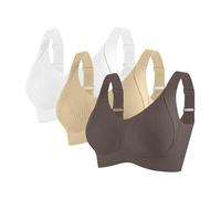 2/3 Pack Bras for Women Non Wired Seamless Wireless Push Up Bra Comfort Ribbed Plunge Bras Soft Support Full Coverage Everyday Bralettes with Adjustable Padded Regular and Plus Size