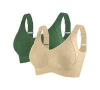 2/3 Pack Bras for Women Non Wired Seamless Wireless Push Up Bra Comfort Ribbed Plunge Bras Soft Support Full Coverage Everyday Bralettes with Adjustable Padded Regular and Plus Size