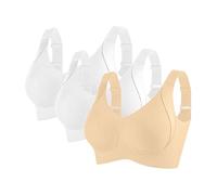 2/3 Pack Bras for Women Non Wired Seamless Wireless Push Up Bra Comfort Ribbed Plunge Bras Soft Support Full Coverage Everyday Bralettes with Adjustable Padded Regular and Plus Size