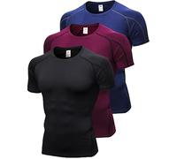 2/3 Pack Men's Compression Shirts Short Sleeve Workout T-Shirt Cool Dry Undershirts Baselayer Sports Shirt Running Tops, Black+b Blue+red, Large
