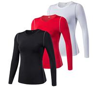 2/3 Pack Women's Long Sleeve Shirts UPF 50+ Sun Protection Compression Exercise Shirts Dry-Fit Athletic T-Shirts Gym Running Tops, Black+white+red, S