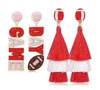 2/3 Pairs Game Day Earrings for Women Beaded Football Earrings Sports Tassel Earrings Game Day Outfits Team Spirit Football Mom Accessories Game Day Football Jewelry Gifts, L, Zinc Acrylic, No