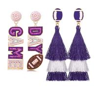 2/3 Pairs Game Day Earrings for Women Beaded Football Earrings Sports Tassel Earrings Game Day Outfits Team Spirit Football Mom Accessories Game Day Football Jewelry Gifts, L, Zinc Acrylic, No