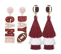 2/3 Pairs Game Day Earrings for Women Beaded Football Earrings Sports Tassel Earrings Game Day Outfits Team Spirit Football Mom Accessories Game Day Football Jewelry Gifts, L, Zinc Acrylic, No