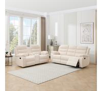 (2+3 seater, Beige) BOSTON 2 w CONSOLE+3 SEATER MANUAL FABRIC RECLINER w DRINKS CONSOLE SOFA SET
