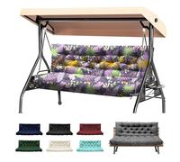 2-3 Seater Thick Garden Bench Cushion, Waterproof Patio Swing Cushion with Backrest, Outdoor Sun Lounger Sofa Swing Hammock Porch Pad Mat with Ties Straps for Furniture(Purple Floral Leaf,152x102cm)