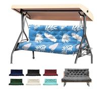 2-3 Seater Thick Garden Bench Cushion, Waterproof Patio Swing Cushion with Backrest, Outdoor Sun Lounger Sofa Swing Hammock Porch Pad Mat with Ties Straps for Canopy Furniture(Blue Leaf, 150x100cm)