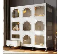 2-3 Tier Cat Playpen with Litter Box, Large Collapsible Metal Wire Crate for Cats and Small Dogs, Indoor Outdoor Portable Home Enclosure, Easy Assembly