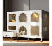 2-3 Tier Cat Playpen with Litter Box, Large Collapsible Metal Wire Crate for Cats and Small Dogs, Indoor Outdoor Portable Home Enclosure, Easy Assembly