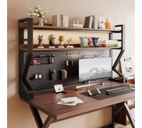 2/3 Tier Metal Desk Shelf with Pegboard & Storage Accessories Space-Saving DIY for Dorm & Office Black & Oak 95x135cm - Stylish and Functional Desk Storage Solution