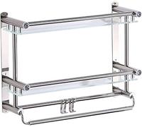 2/3-Tier Wall Mounted Bathroom Shelves, Tempered Glass & Aluminum Shower Caddy Storage Rack, Stylish 40cm Bath Basket for Home & Kitchen nization, Space-Saving Solution