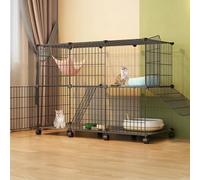 2/3-Tier Wire Cat Cage, Cat Playpen Enclosure with 360°Caster Wheels and Ladders, Detachable Cat Kennel Pet Enclosure, for 1-3 Cats Small Animal (Color : Black D, Size : 43x15x31"/109x39x79c