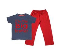 2-3 Years Children's Navy T-Shirt & Red Long Pants Pyjama Set 'I'm The Big Brother' with Red Print