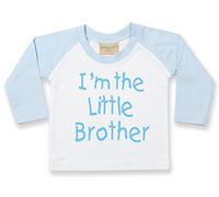 2-3 Years Children's Sky Blue Baseball Long-Sleeve T-Shirt 'I'm The Little Brother' with Sky Blue Print
