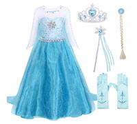 (2-3 Years, crown+scepter+wig3+blue gloves) AmzBarley Frozen Snow Queen Princess Elsa Dress for Girls Kids Princess Christmas Party Dressing up Costume