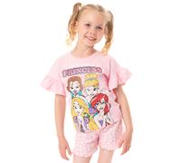 Disney Princesses Pyjamas For Girls | Pink Cotton T-Shirt & Short Pyjama Set | Beauty & The Beast, Cinderella, Ariel, Rapunzel Characters 2-3 Years