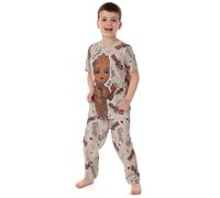 Marvel Guardians of the Galaxy Kids Pyjama Set | Short Sleeve T-Shirt with Cuffed Bottom Trousers Pjs For Boys & Girls | I Am Groot Brown All Over Tree Print | Movie Loungewear Gift for Children
