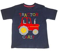 2-3 Years | Navy T-Shirt | Tractor Crazy (D5) with Red, Silver & Yellow Print