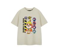 Paw Patrol Boys Beige Short Sleeved T-Shirt | Rubble & Crew Graphic Tee for Kids | Rubble & Crew Character Print | Children's Cartoon Apparel | Official Merchandise Gift for Fans